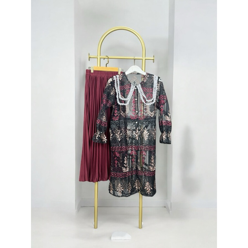 Tunik Mix Tile Premium Outer Hosi Outer Modern Bahan Tile Two Tone