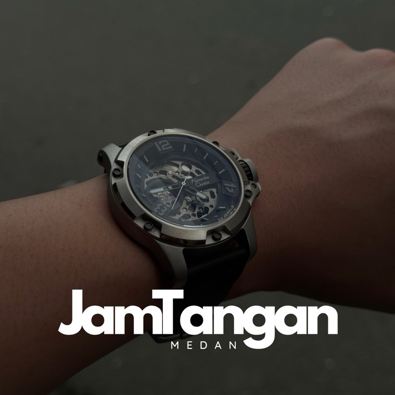 Jam Tangan Alexandre Christie Pria 6295 MTR Automatic Skeleton Movement Titanium Watches