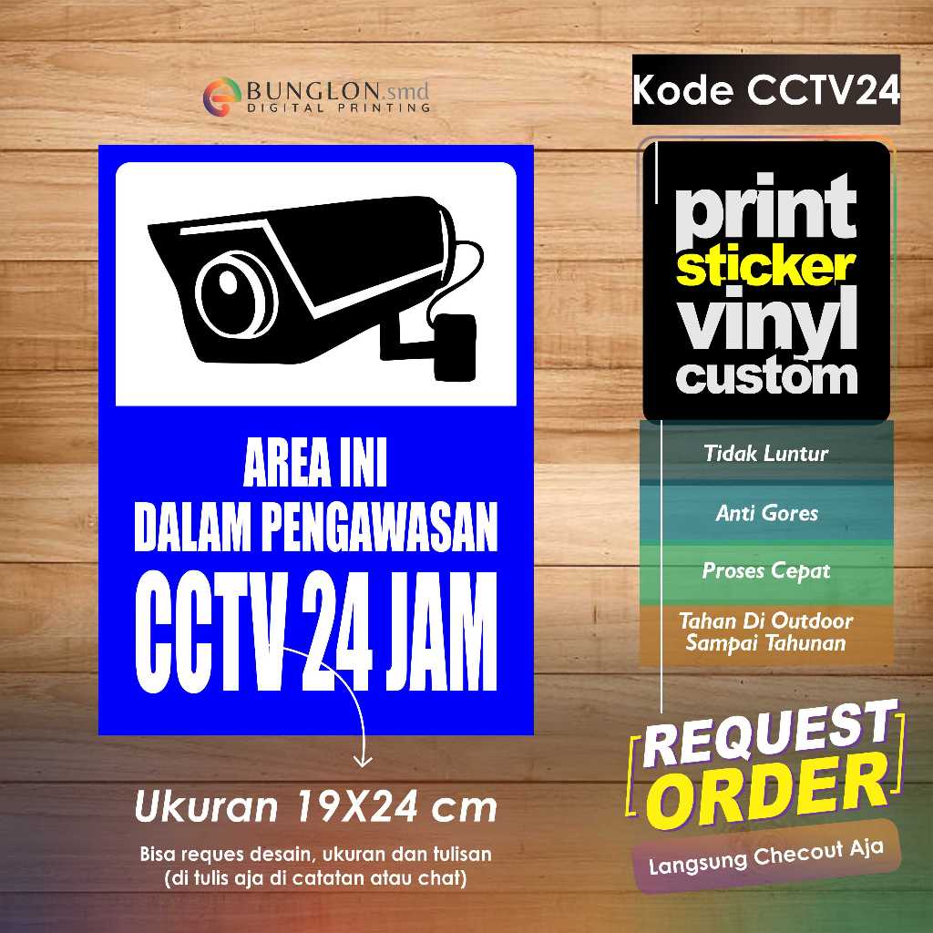 

STIKER AREA INI DI AWASI CCTV 24 JAM + LAMINASI KODE CCTV24 BIRU TUA