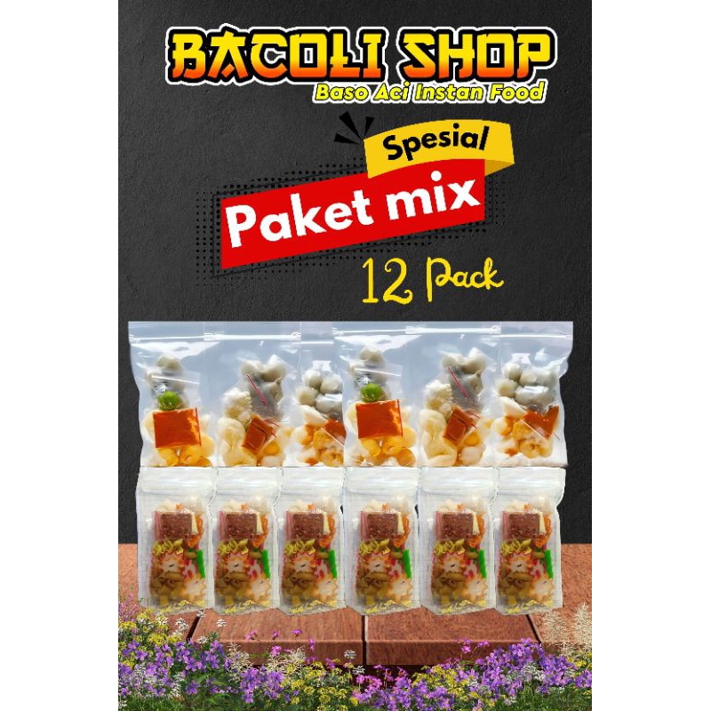 

paket mix 12 bungkus baso aci 6 pcs/ seblak 6 pcs. paket instan / paket siap saji/ baso aci pedas viral/ seblak instan/ seblak viral /seblak kuah pedas/ khas bandung