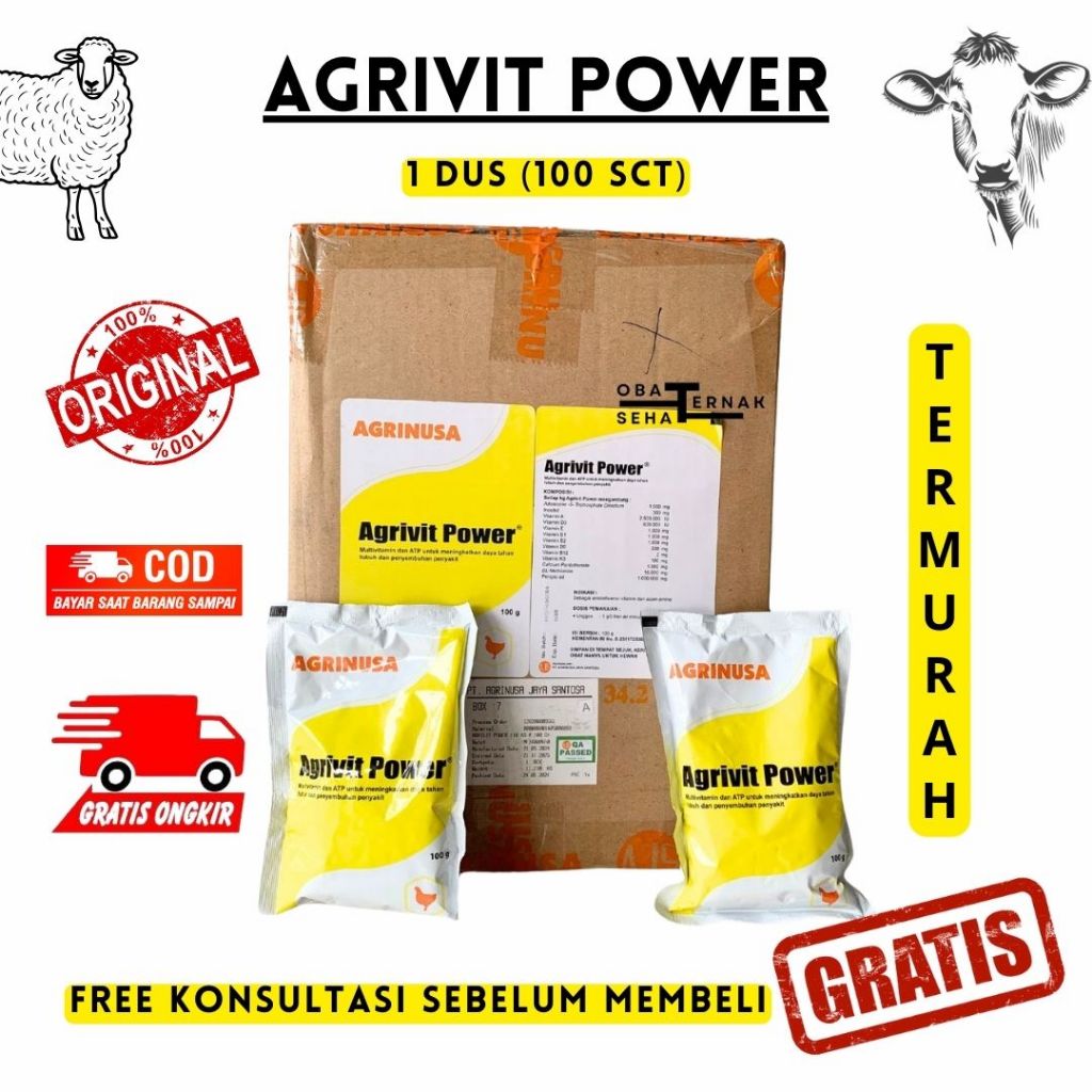 AGRIVIT POWER 1 DUS (100 GRAM) - Multivitamin dan ATP Untuk Antibodi Ayam Sapi Kambing Babi