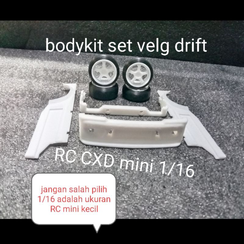 bodykit set velg drift RC mini CXD 1/16 ukuran kecil
