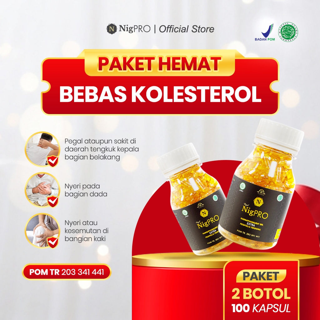 ROYAL NIGPRO Habbatussauda Oil Extra Propolis Trigona Herbal Kolesterol  - Paket 2 Botol Isi 100 Kap