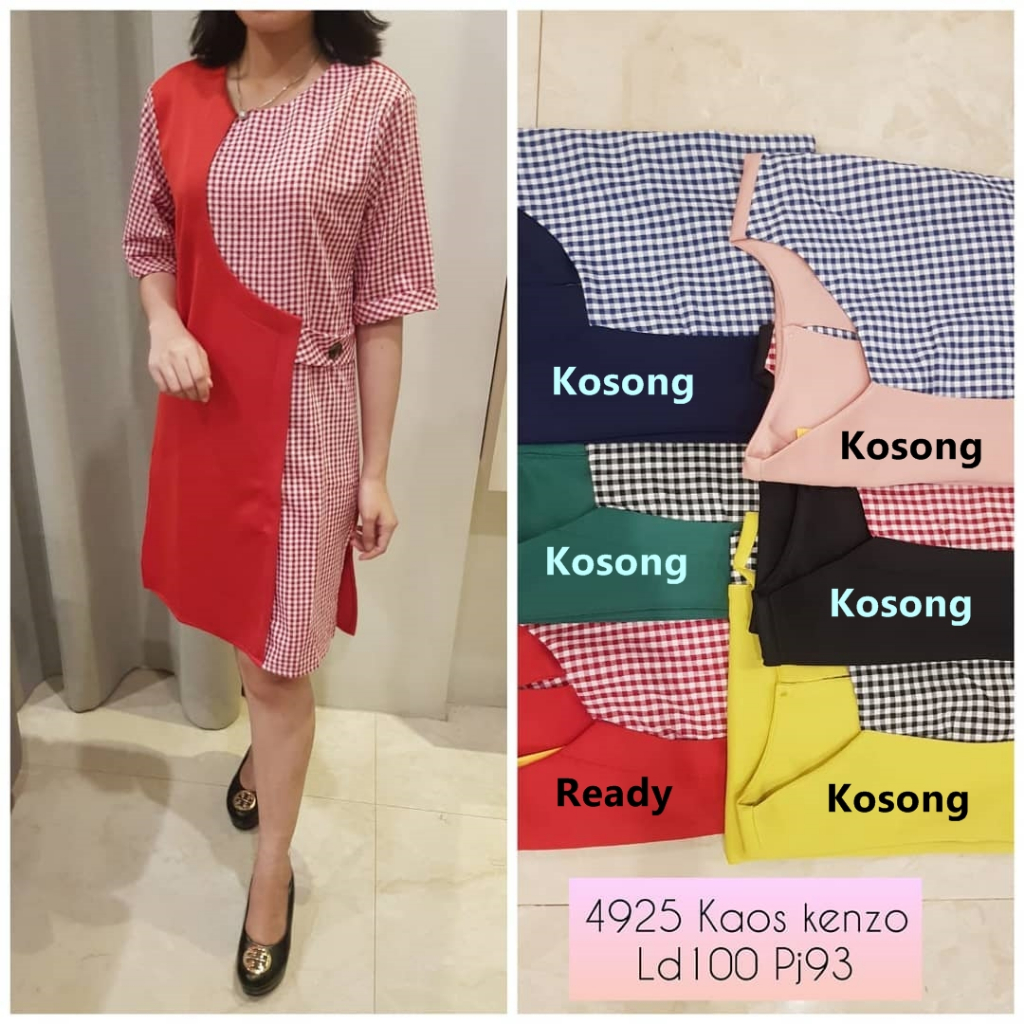 GB Dress Terusan Wanita Kombinasi Bahan Kaos Kenz0
