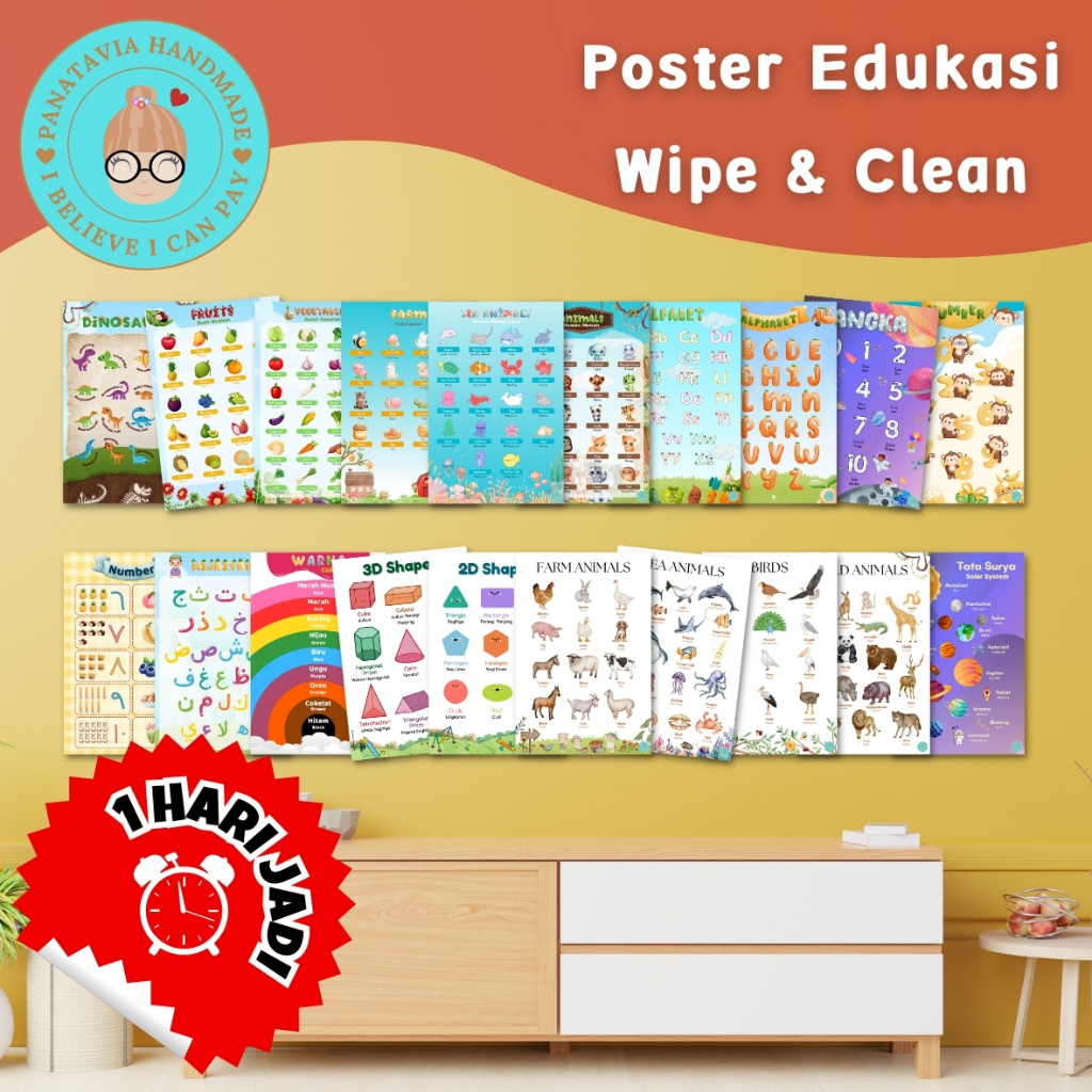 

Poster Edukasi Anak / Laminasi Glossy Full Color Tebal / Poster Belajar Anak Paud Balita TK Toodler SD Preschool Alfabet Huruf Hijaiyah Buah Sayur Angka Hewan