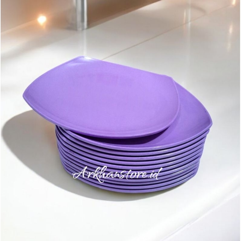 PIRING KOTAK MELAMIN JUMBO ISI 12PCS DIAMETER 25CM PIRING SAJI PIRING CEPER UNGU