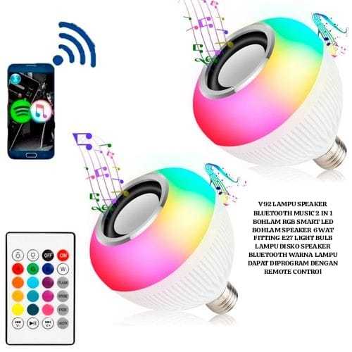 V92 LAMPU SPEAKER BLUETOOTH MUSIC 2IN1 BOHLAM RGB SMART LED BOHLAM SPEAKER WIRELESS 6W E27 LIGHT BUl