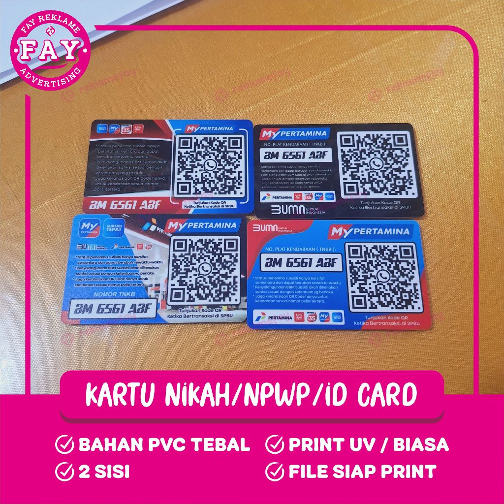 

ID CARD, QR PERTAMINA, BARCODE PERTAMINA, MEMBER CARD , MURAH, FAY REKLAME