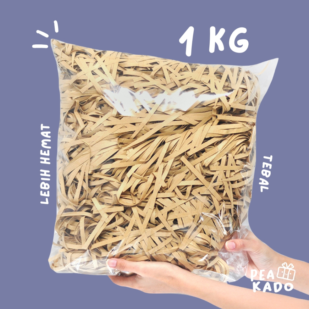 Kertas Potong Serut Cacah Suwir isi Hampers Untuk Packing  Warna Coklat Shredded Paper Kemasan 1 kg