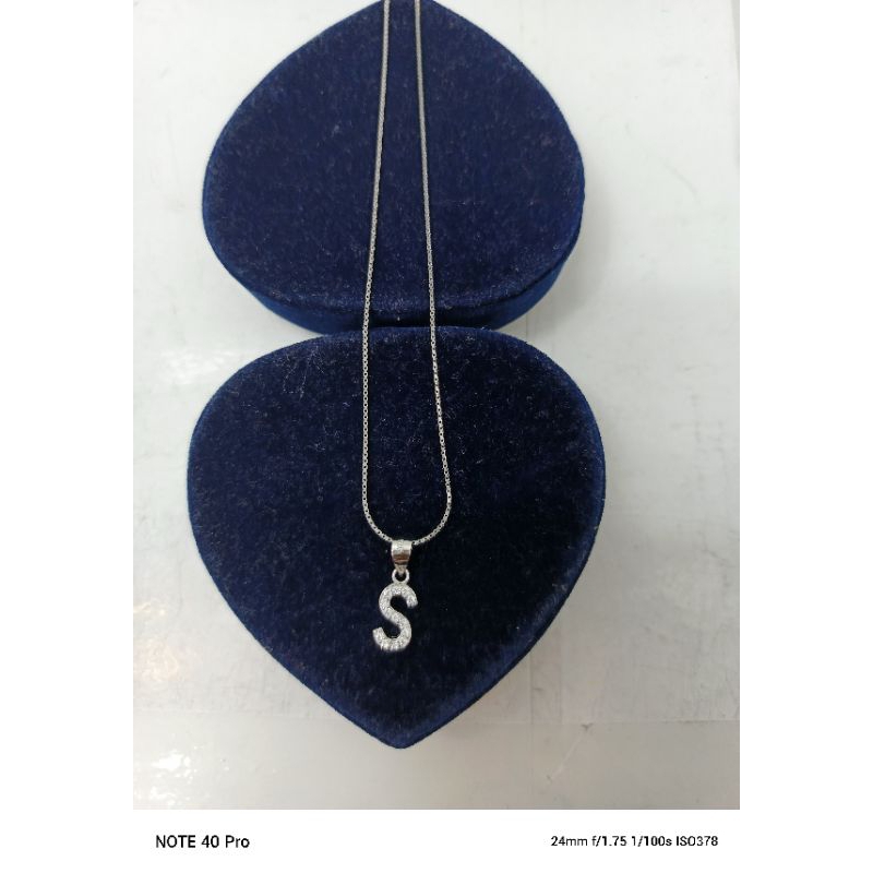 kalung Italy kaca + gandulan huruf S