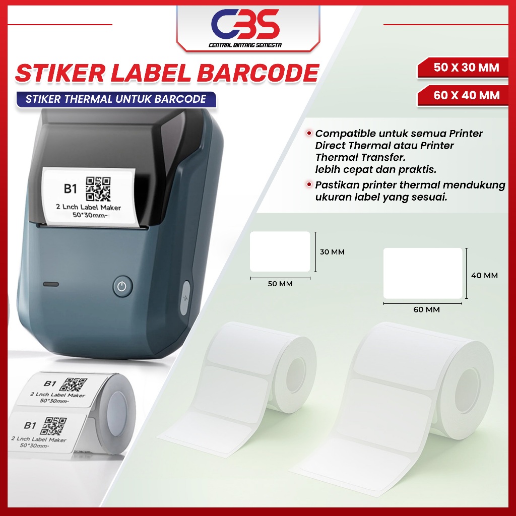 Label Thermal Kertas Thermal 40x30 mm & 30X20 mm (1 LINE) Kertas Sticker Thermal 40 x 30 mm 30 x 20 