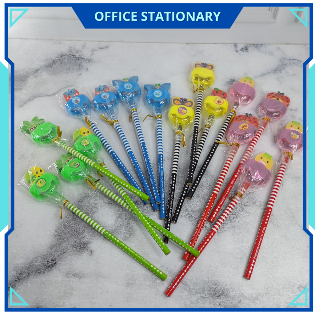 

OFS Pensil Karakter Kartun Lucu Motif Garis Polkadot Pensil Karakter + Penghapus Pensil Lucu Ada Penghapus 3D Pensil Fancy