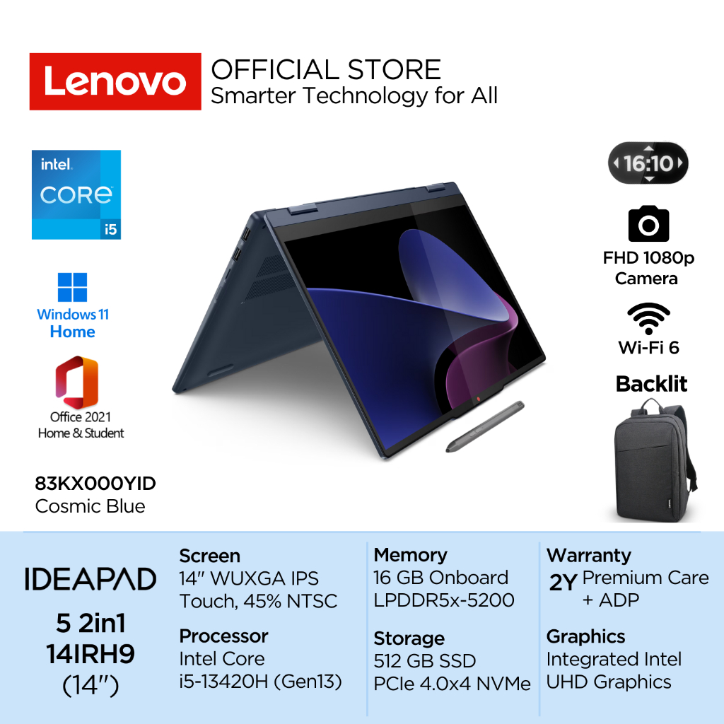 Lenovo IdeaPad 5i 2in1 14IRH9 Intel Core i5 13420H Win11 16GB 512GB SSD 14" WUXGA IPS Touch 60Hz 45%