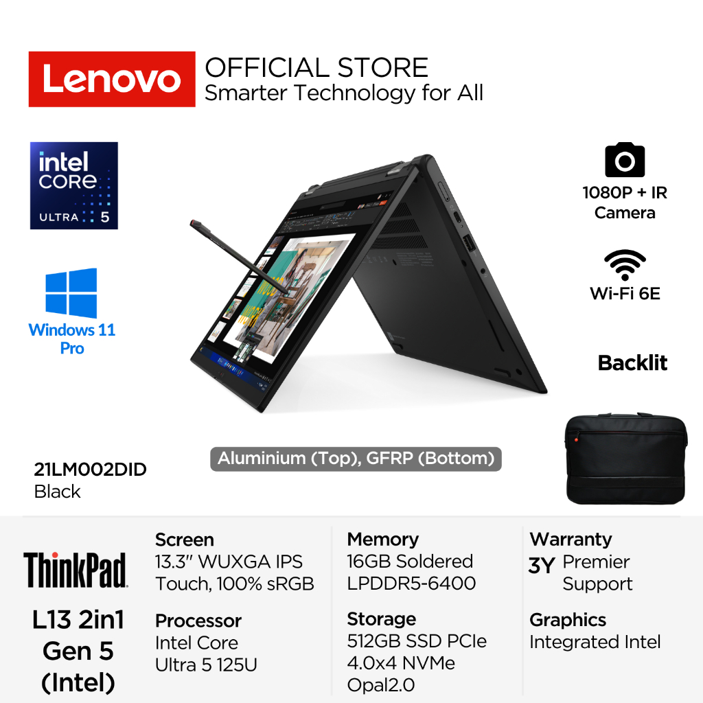 Lenovo ThinkPad L13 2in1 Gen 5 2DID Intel Core Ultra 5 125U Win11 Pro 16GB 512GB SSD Opal2.0 13.3" W