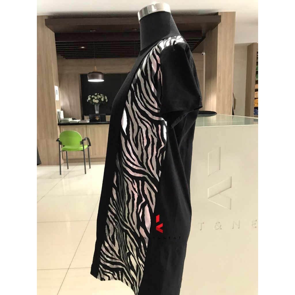 T Shirt Wanita Spandex kombinasi zebra