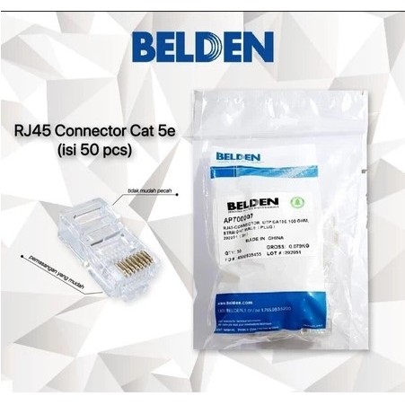 Conector Rj45 belden cat5e ori - Konektor Lan Rj-45 cat 5 Belden isi 50pcs