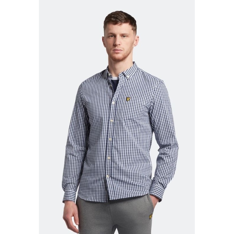 Lyle and Scott Long Sleeve Gingham Shirt Navy Original