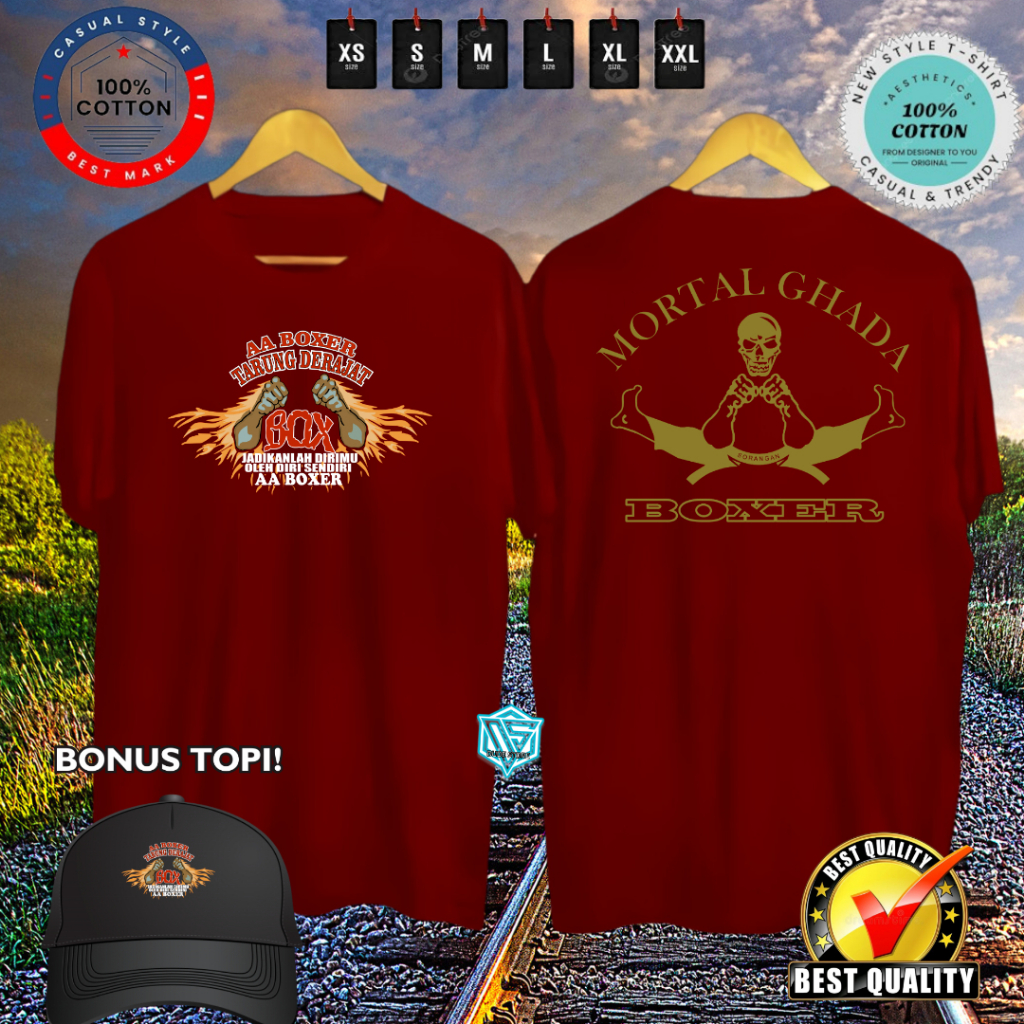 KAOS DISTRO BELADIRI AA BOXER TARUNG DERAJAT MORTAL GHADA BOXER NEW DESAIN SIMPEL TRENDY BONUS TOPI 