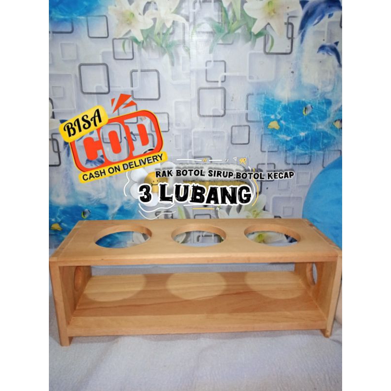 Rak Botol kecap/sirup 3 lubang kayu mahoni
