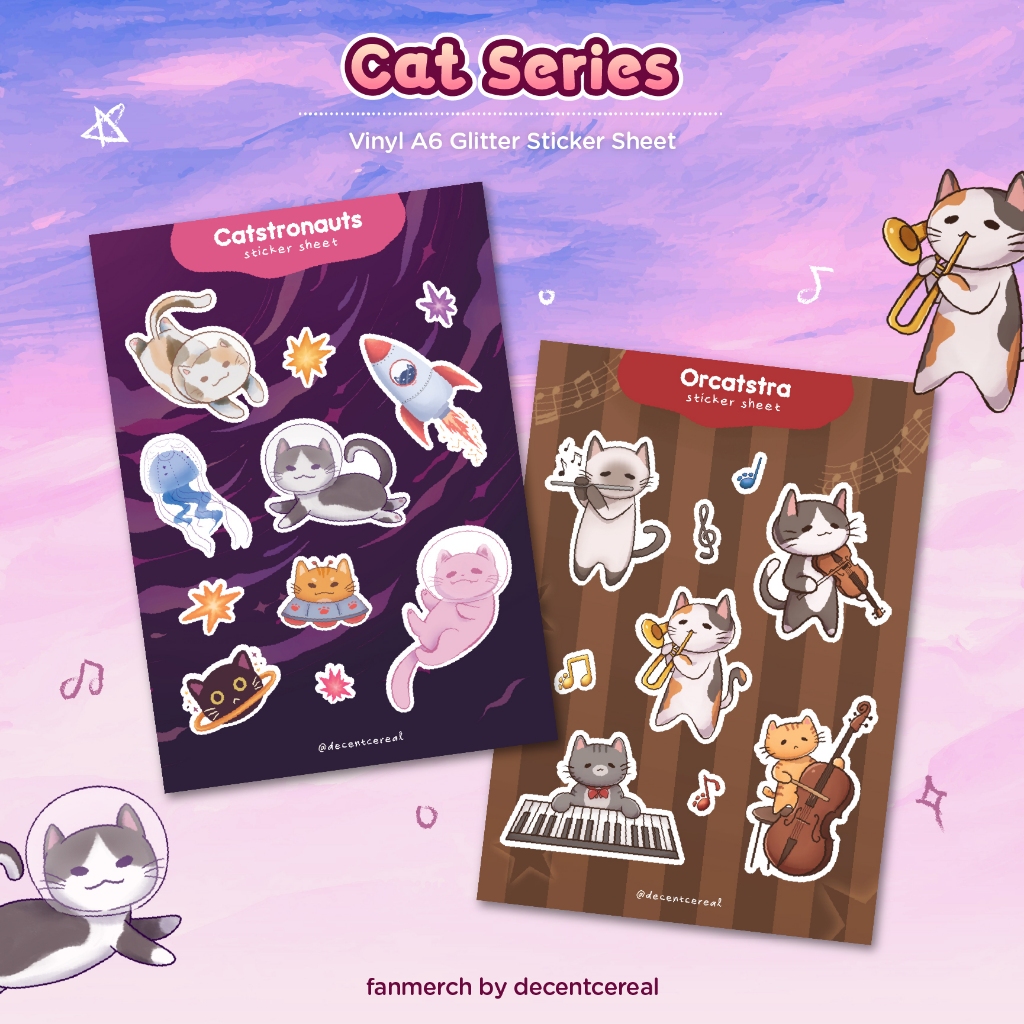 

Cat Series Sticker Sheet w/ Glitter Lamination