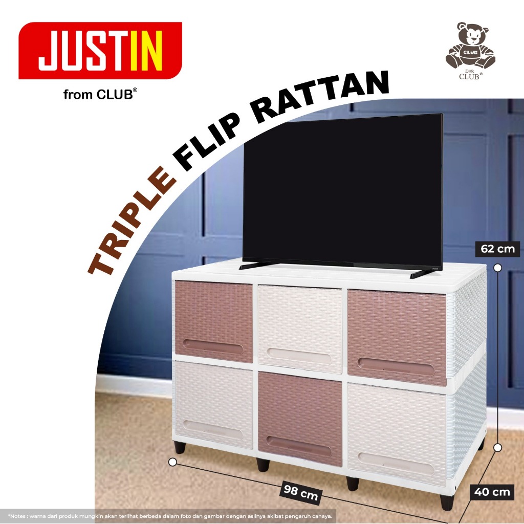 JUSTIN Triple Flip SSN2 - Rak Susun - Kabinet TV Pintu Geser - Lemari Plastik Minimalis Aesthetic