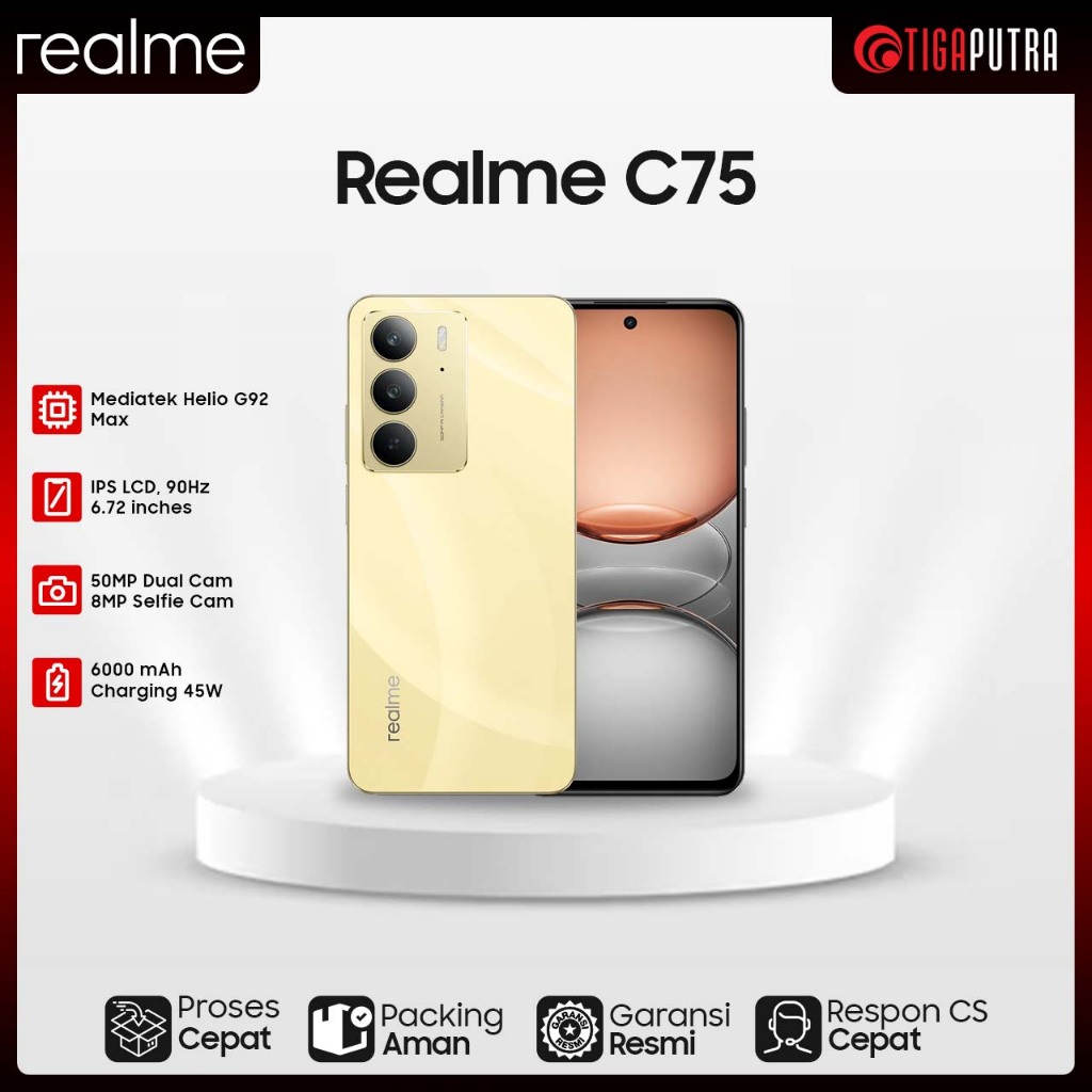 Realme C75 (RAM 8GB, ROM 128/256GB, IP69 Waterproof, 6000 mAh)