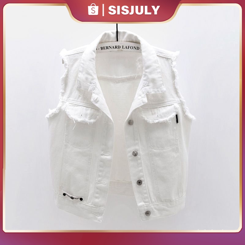 [BISA COD] #Sisjuly# Rompi denim wanita / rompi berkerudung siswa versi Korea baru / jaket pendek pu