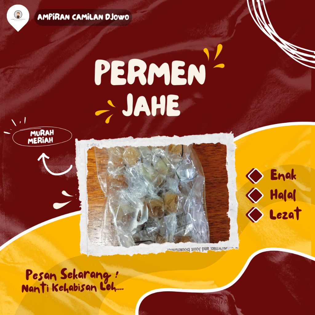 

Permen Jahe 125g / Permen Jahe Herbal Pereda Tenggorokan / Permen Jahe Gula Alami - Ampiran Camilan Djowo