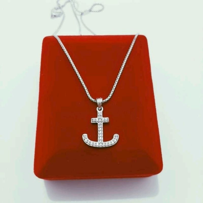 LIONTIN JANGKAR PERAK 925 LAPIS EMAS PUTIH / PERHIASAN SILVER WANITA / PERAK ASLI / LT470