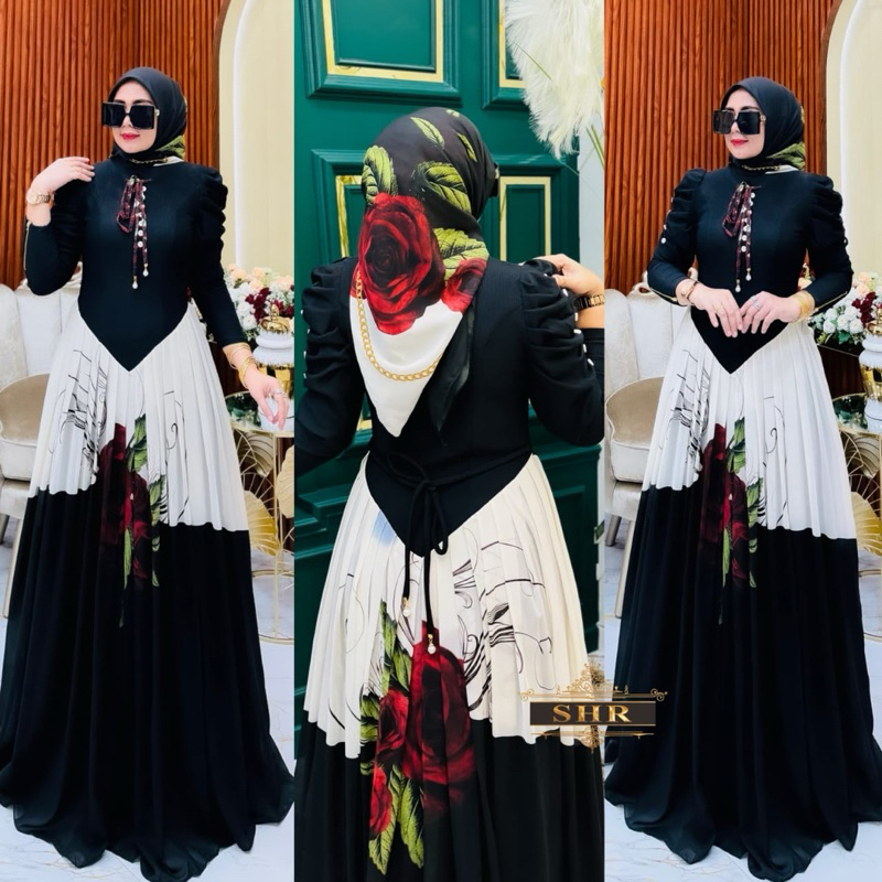 Gamis langsing SHR terbaru kaos rajut mix ceruty premium