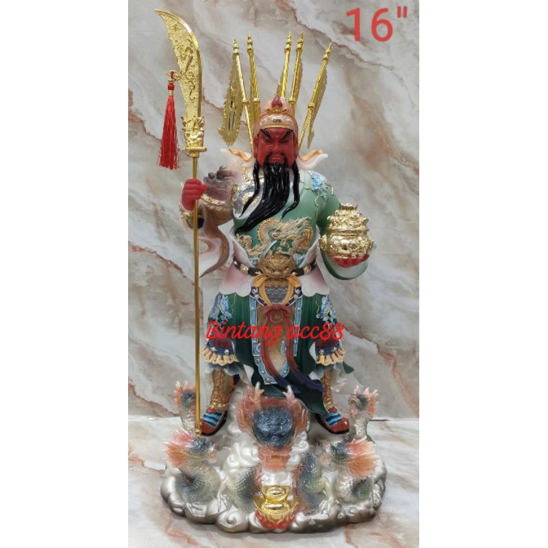 patung dewa kwan kung/ kwan kong - berdiri - 5 naga - fiber - 16inch