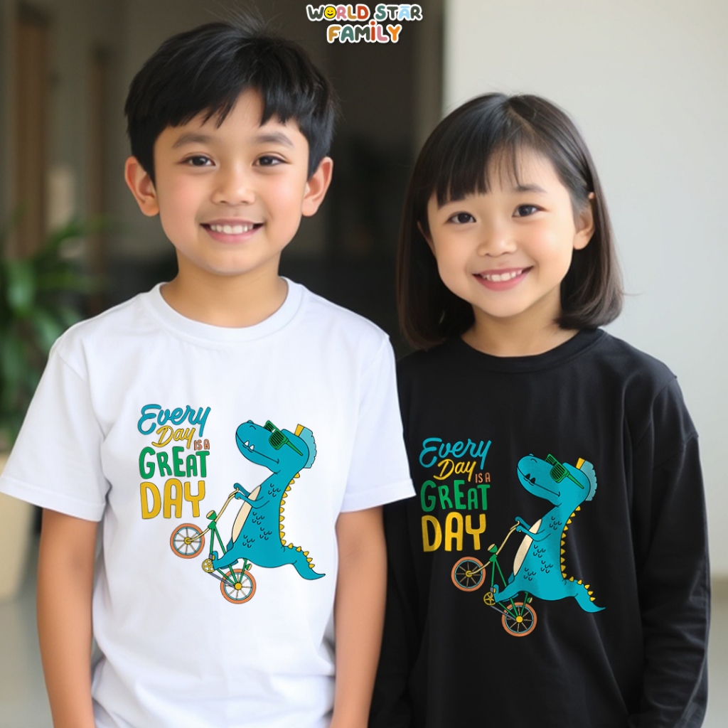 WSF kaos Sepeda Dino kaos Cute Dinosaurus Anak Kaos Anak Couple Adek Kakak kaos anak unisex Kaos  An
