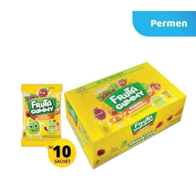 

GROSIR MAYORA FRUTA GUMMY BERVITAMIN BOX ISI 10 | PERMEN JELLY BERVITAMIN RASA BUAH