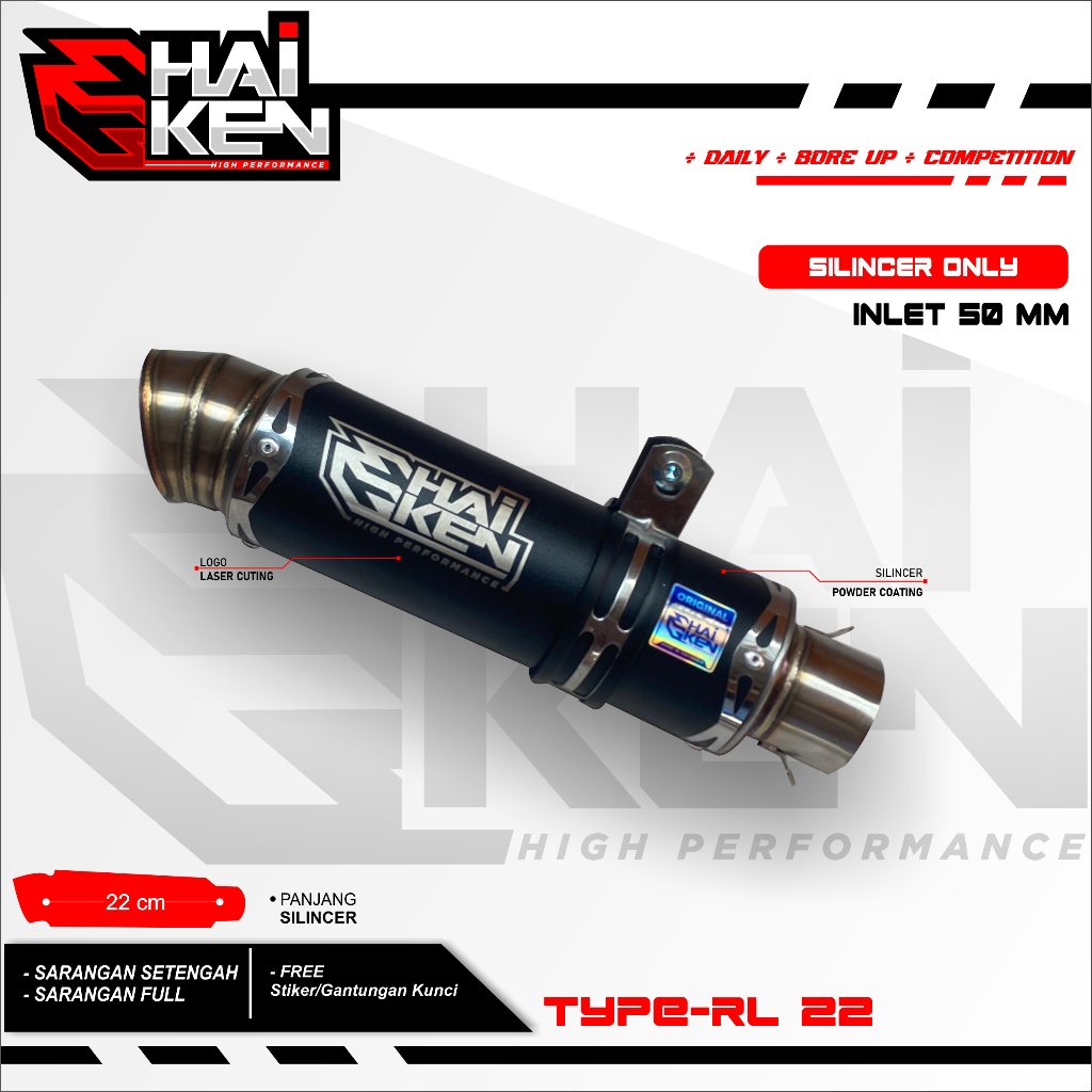 Slinser only Selenser Knalpot Racing all motor Original Haiken muffler type RL 22