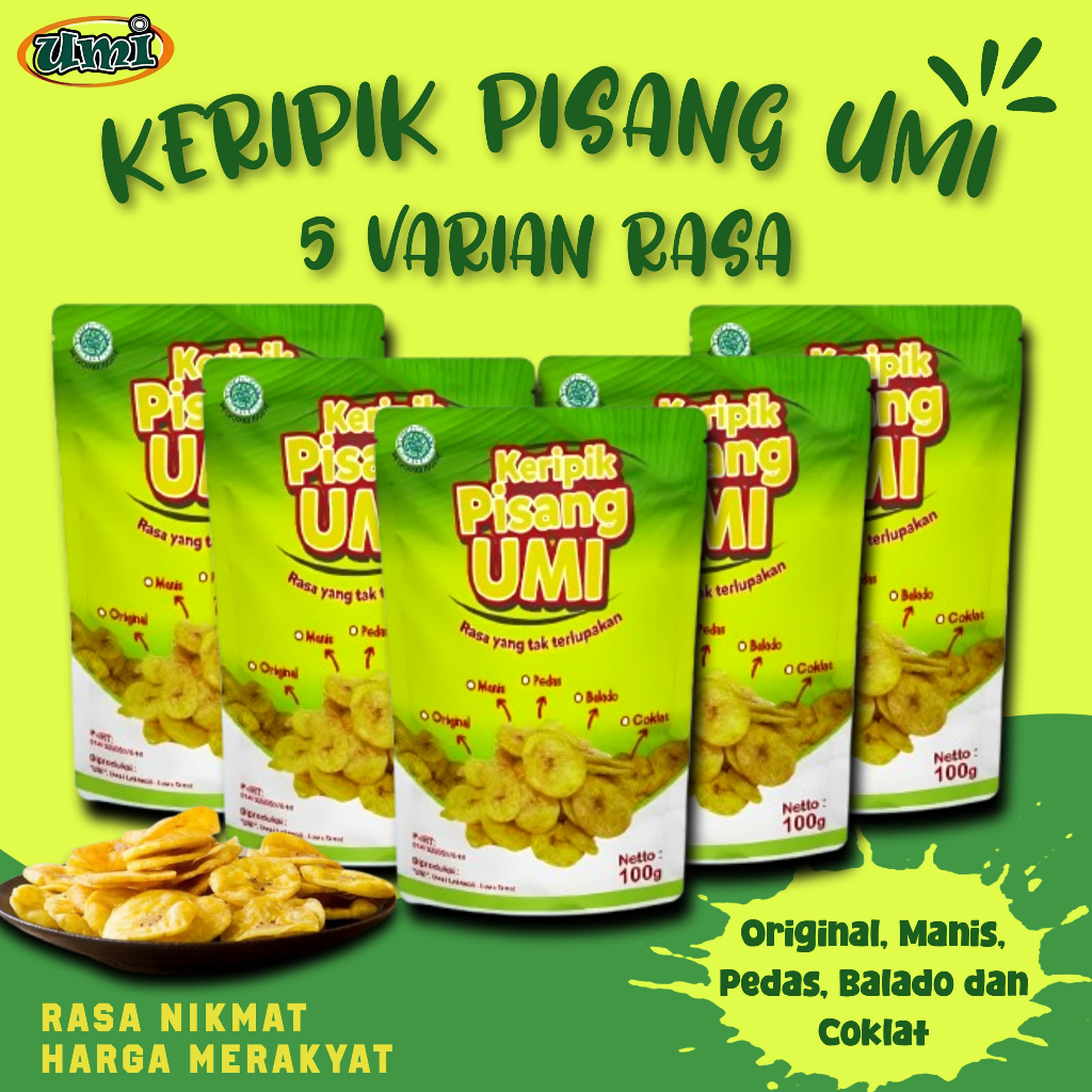 

Kripik Pisang 100g Original - Manis - Pedas - Balado - Coklat - Keripik UMI