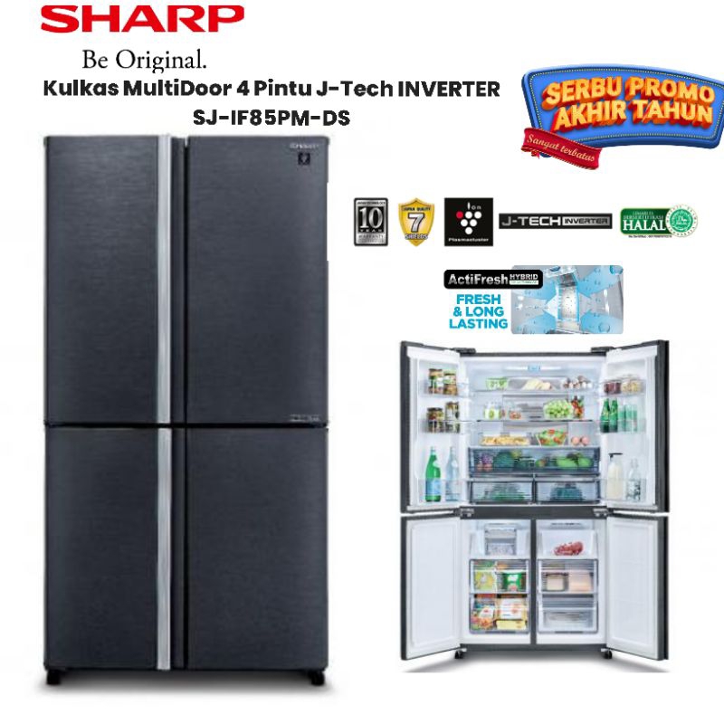 TERMURAH SHARP Kulkas Multidoor 4 PINTU SJ-IF85PM-DS J-TECH INVERTER HYBRID FASTER COOLING Ion Plasm