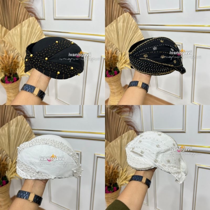 Blangkon Pengantin Payet - JOGJA/ SOLO/ SUNDA | Warna Hitam / Putih