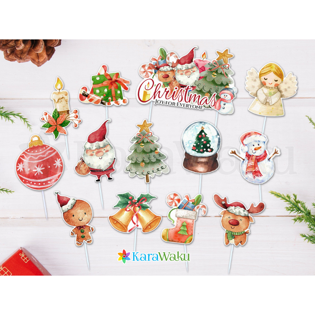 

Christmas Cake Topper / Hiasan Dekorasi Natal Tusukan Kue Cupcake Puding Santa Sinterklas