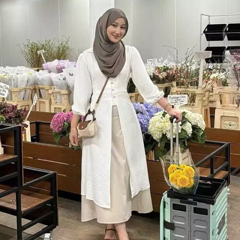 Tunik Outer Crinkle Lengan Karet Tunik Outer Ayrin Crinkle Belah Depan Panjang/QUINA DRESS / DRESS K