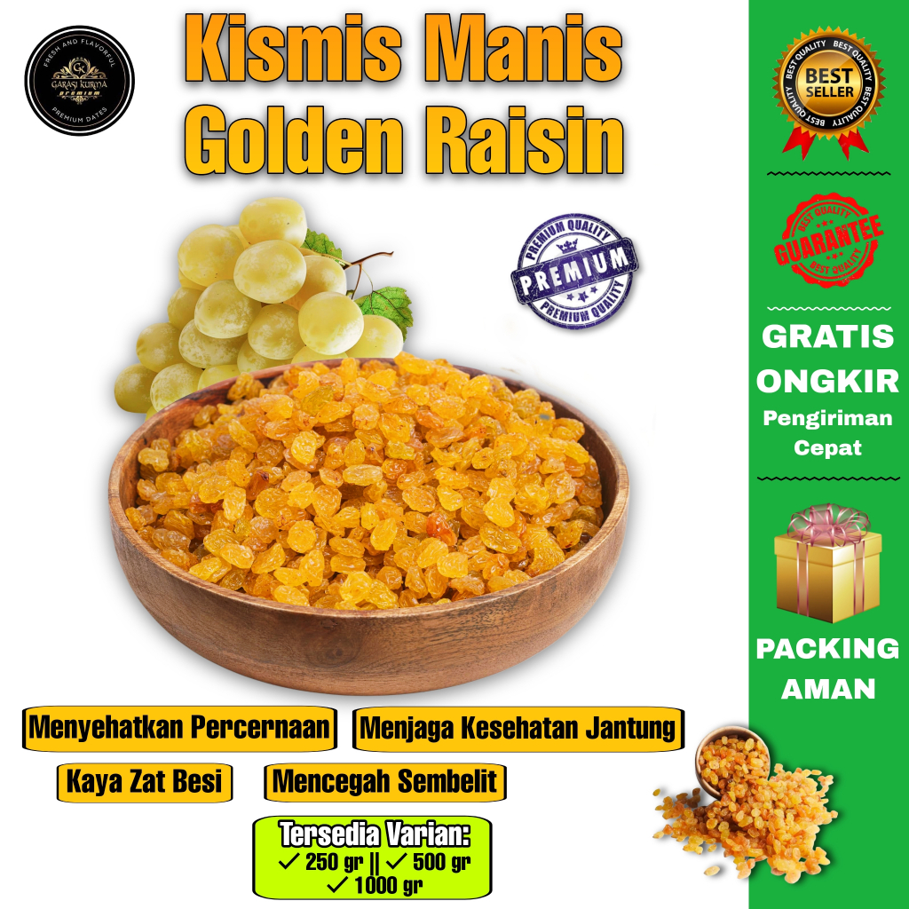 

Kismis Manis FULL DISKON/ Kismis Asam Manis / Golden Raisin / Raisin / Kismis PREMIUM Bagus ditubuh