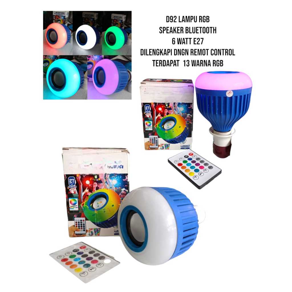 D92 LAMPU SPEAKER BLUETOOTH MUSIC 2IN1 BOHLAM RGB SMART LED BOHLAM SPEAKER WIRELESS 6W E27 LIGHT