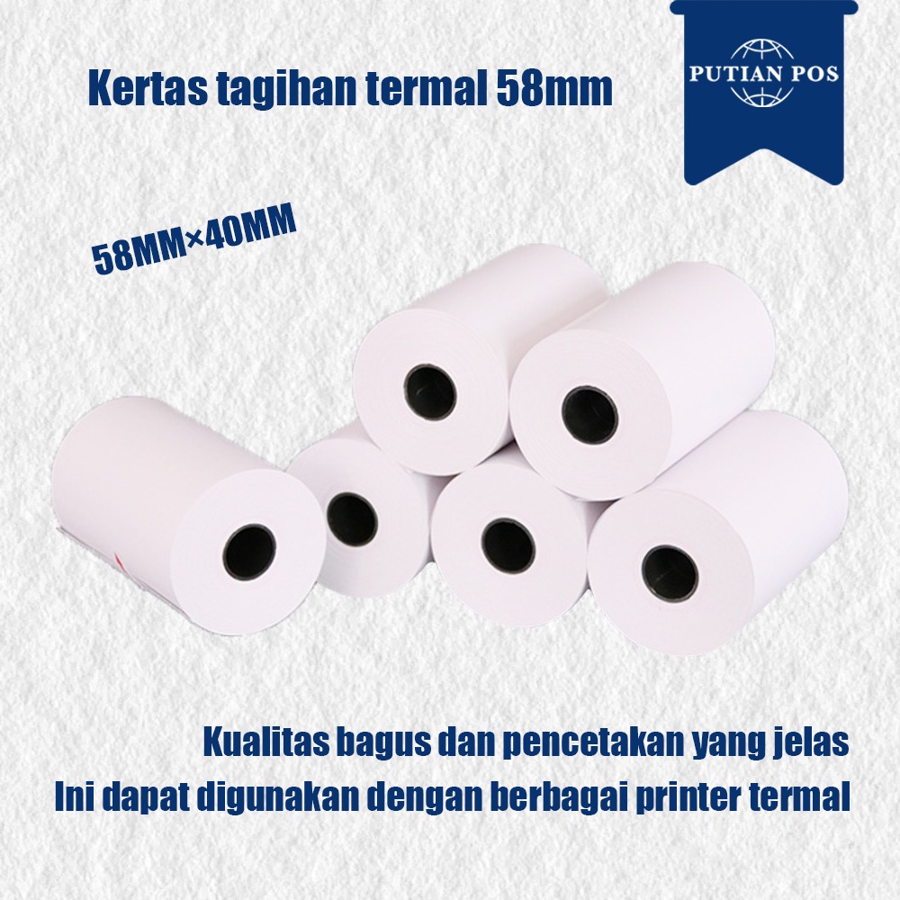 

Thermal Paper Roll 58×40 Thermal Label Paper PUTIAN POS 10 rolls/20 rolls/30 rolls/40 rolls