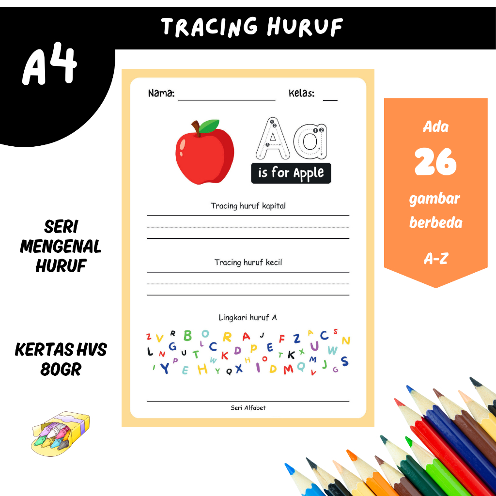 

Belajar Tracing Huruf Alphabet Kertas Mewarnai Huruf HVS 80gr