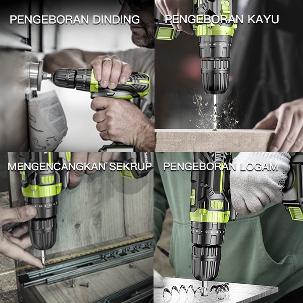 ZPER Bor Battery 12V/21V 3 Speed Bor Listrik Mesin Bor Baterai Tangan Cordless Drill Battery impact