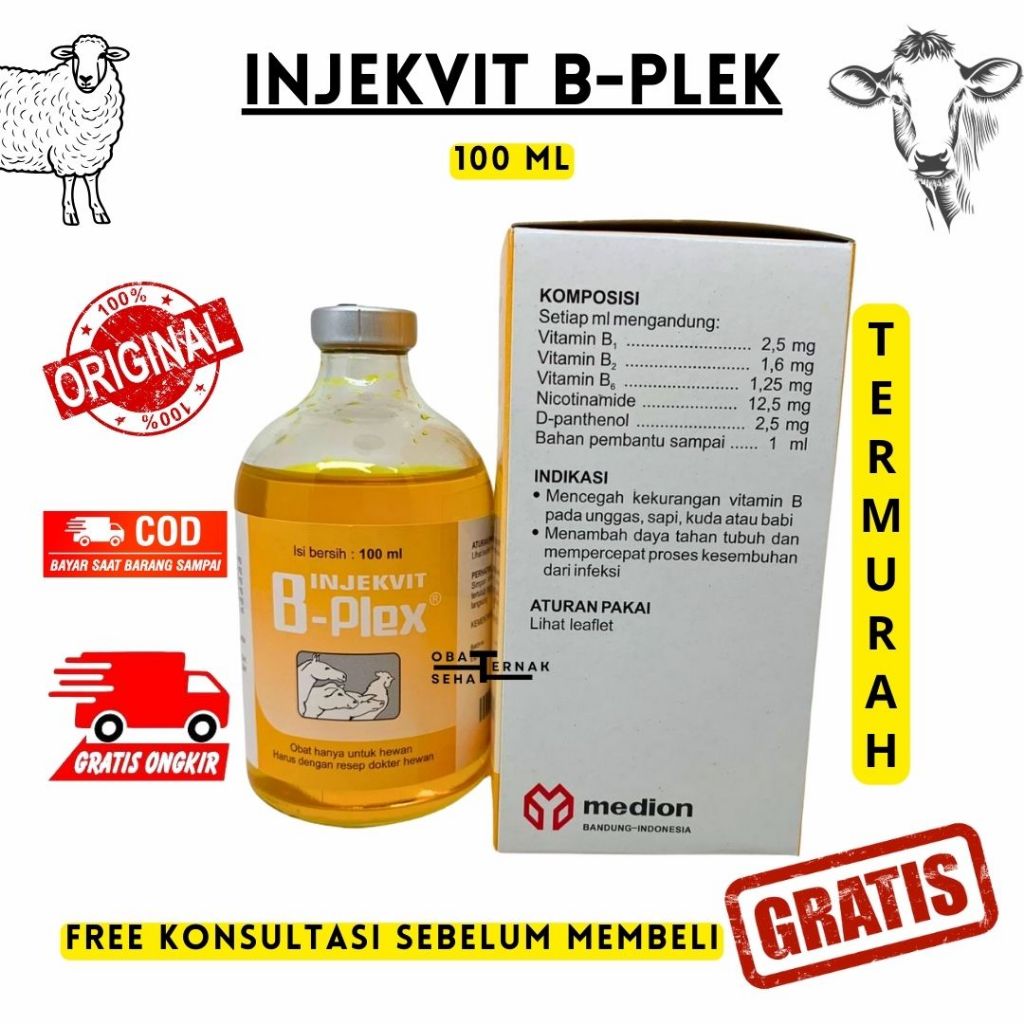 INJEKVIT B PLEX 100ml (KUNING) - Vitamin B Complex B Kompleks Komplek Ternak Sapi Kambing