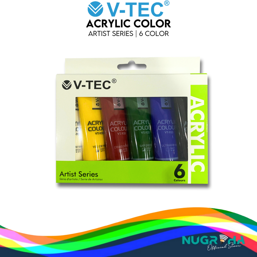 

Cat Akrilik Set Lukis V-Tec Isi 6 Warna Dasar x 30 ml / Vtec Acrylic Paint Color 6x30 ml Colour 6x30ml Anak / Profesional