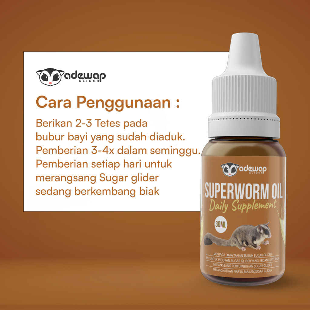 ADEWAP GLIDER SuperWorm Oil Minyak Ulat Jerman Daily Supplement For Sugar Glider - 30ML
