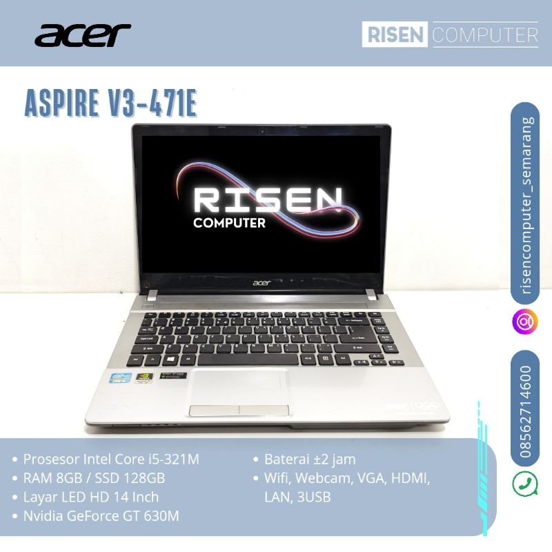 Second LAPTOP ACER ASPIRE V3 471E Intel Core I5 3210U RAM 8GB SSD 128GB NVIDIA GEFORCE Notebook 14in