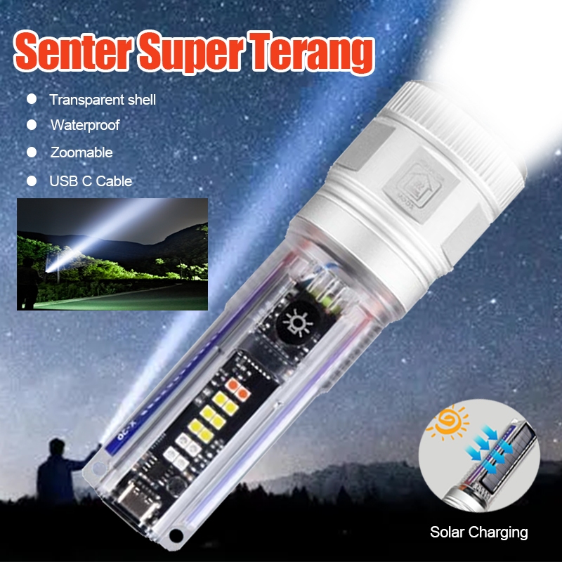 Anbolt X36 Senter Super Terang 100000 lm Ori Anti Air Senter Laser jarak jauh Transparent Shell Zoom