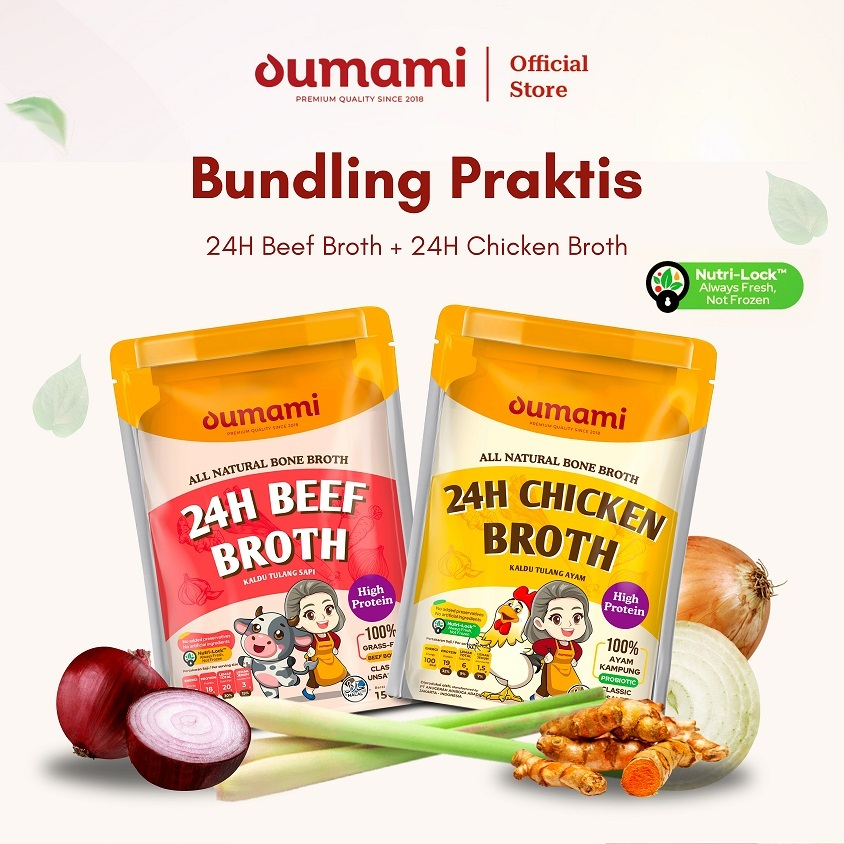 

[PROMO] Oumami - Bundling Praktis || 24H Chicken Bone Broth + 24H Beef Bone Broth | BB Booster Immune Booster | MPASI, BumilBusui-Friendly